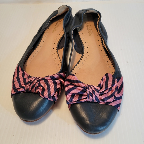 Brooks Brothers Navy and Pink Bow Flats - Picture 1 of 9